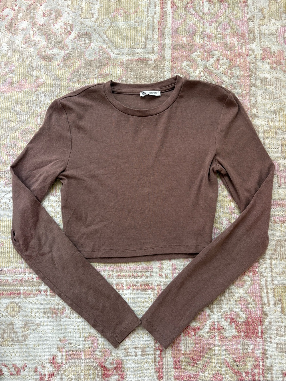 Zara Brown Long-Sleeve Cropped Tee